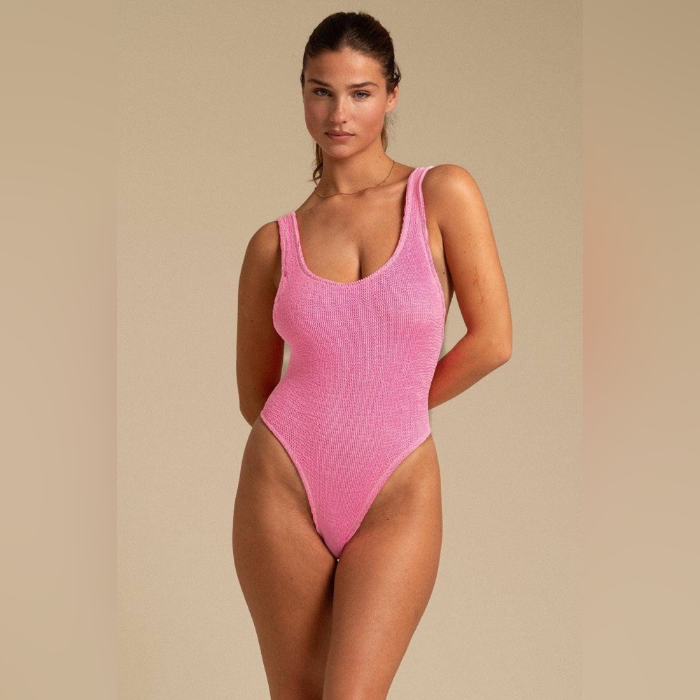 New Reina Olga Ruby Textured High Cut Swimsuit Hot Pink One Size
